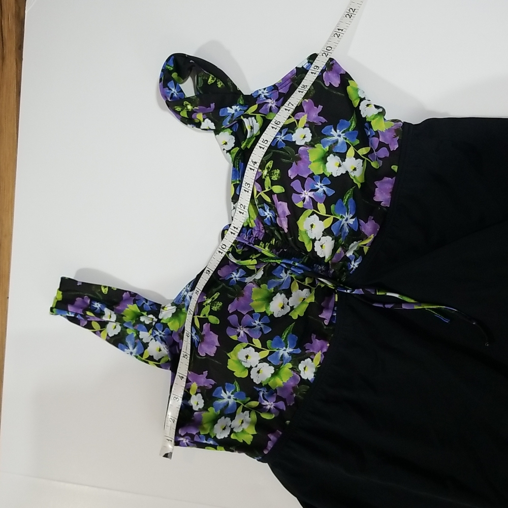 BLAIR Black Blue & Purple Pansie One Piece Dress Swimsuit - Picture 14 of 15